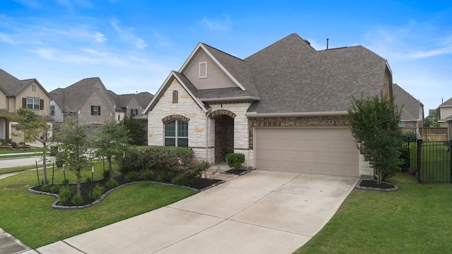 27130 Spanish Wind Ct, Magnolia, TX 77354 - french country inspired facade with stone siding, a shingled roof, driveway, and an attached garage