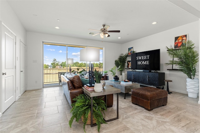 1304 Veranda Mist, League City, TX 77573 - living area with ceiling fan, recessed lighting, and baseboards
