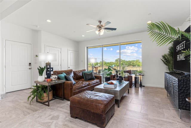 1304 Veranda Mist, League City, TX 77573 - living area with ceiling fan, baseboards, and recessed lighting