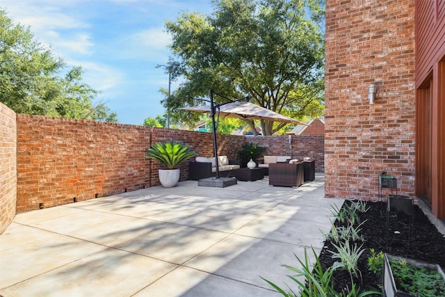 8003 Harbor Point Dr, Houston, TX 77071 - fenced backyard with an outdoor living space and a patio area
