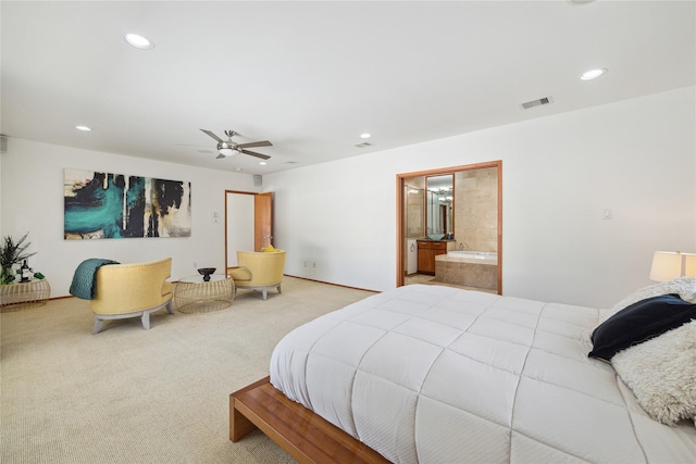 8003 Harbor Point Dr, Houston, TX 77071 - bedroom featuring recessed lighting, carpet floors, ceiling fan, and ensuite bathroom