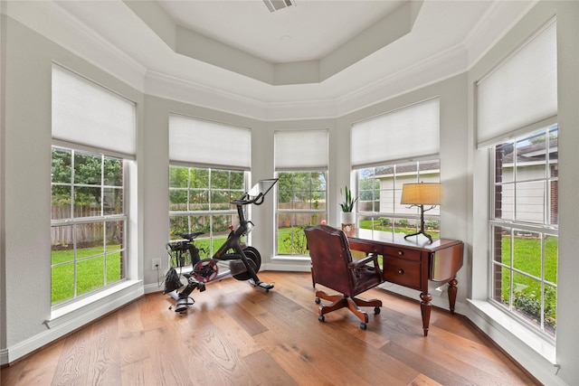 18818 Cypress Chateau Dr, Spring, TX 77388 - home office featuring wood finished floors and ornamental molding