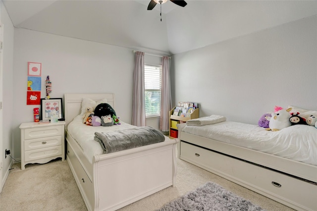 10727 Stone Isle Ct, Richmond, TX 77407 - bedroom featuring light carpet, lofted ceiling, and a ceiling fan