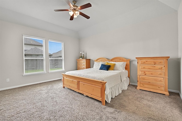 2708 Merlin Ln, Pearland, TX 77581 - bedroom featuring light carpet, baseboards, a ceiling fan, and lofted ceiling