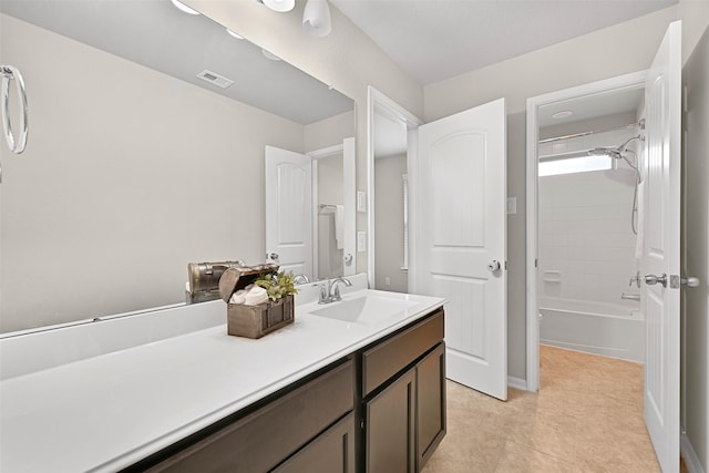 2708 Merlin Ln, Pearland, TX 77581 - full bathroom featuring vanity, bathtub / shower combination, tile patterned floors, and baseboards