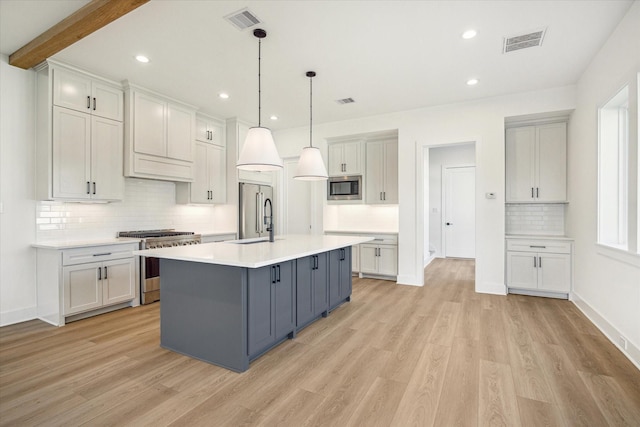 1201 E 27th St, Houston, TX 77009 - kitchen with high quality appliances, light wood finished floors, backsplash, light countertops, and a sink