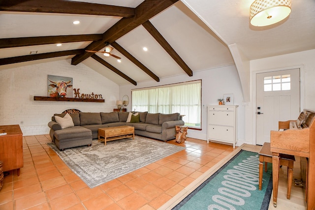 2735 Triway Ln, Houston, TX 77043 - living area featuring light tile patterned flooring, a ceiling fan, and recessed lighting