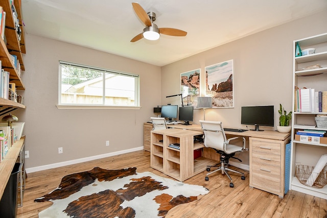 2735 Triway Ln, Houston, TX 77043 - office space with a ceiling fan, light wood finished floors, and baseboards