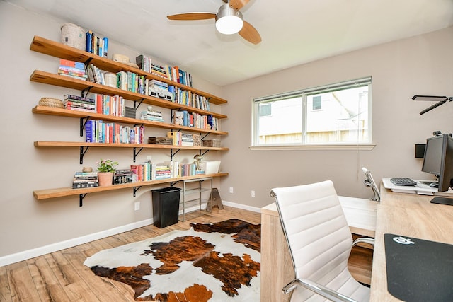 2735 Triway Ln, Houston, TX 77043 - office space with a ceiling fan, light wood-style flooring, and baseboards