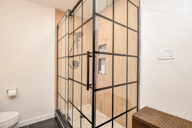 2735 Triway Ln, Houston, TX 77043 - bathroom with toilet, a walk in shower, and baseboards
