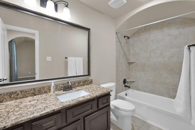 13518 Ambler Springs Dr, Tomball, TX 77377 - bathroom featuring toilet, vanity, bathtub / shower combination, and tile patterned flooring