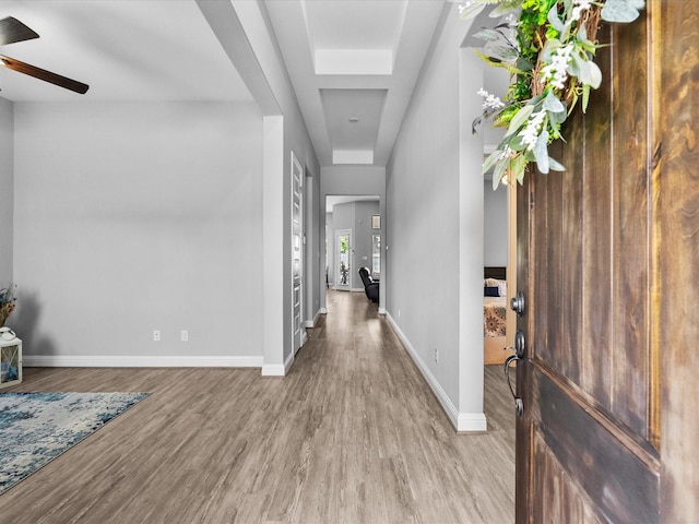 2314 Navo Ln, League City, TX 77573 - entrance foyer with wood finished floors, a ceiling fan, and baseboards