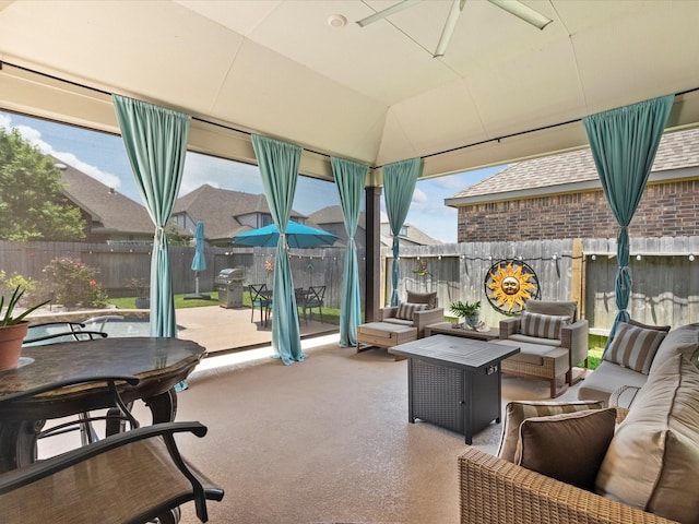 2314 Navo Ln, League City, TX 77573 - sunroom / solarium with an outdoor hangout area, outdoor dining space, and a ceiling fan