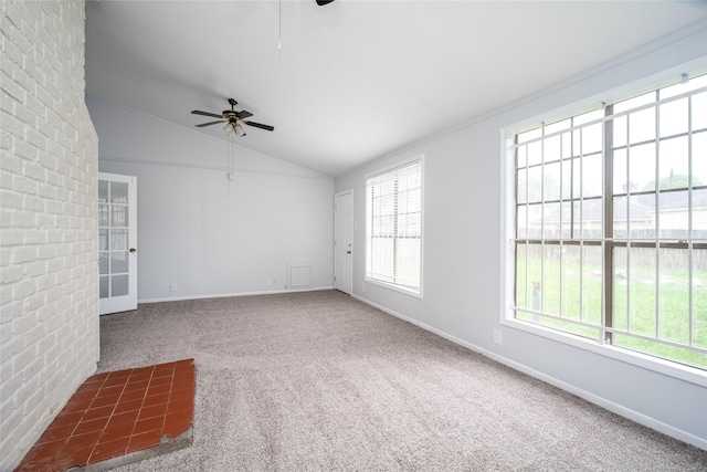 15319 Paseo Del Rey Dr, Houston, TX 77083 - carpeted empty room with a ceiling fan, lofted ceiling, and baseboards
