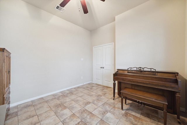 3707 Daintree Park Dr, Katy, TX 77494 - sitting room with ceiling fan, baseboards, and light stone finish floors
