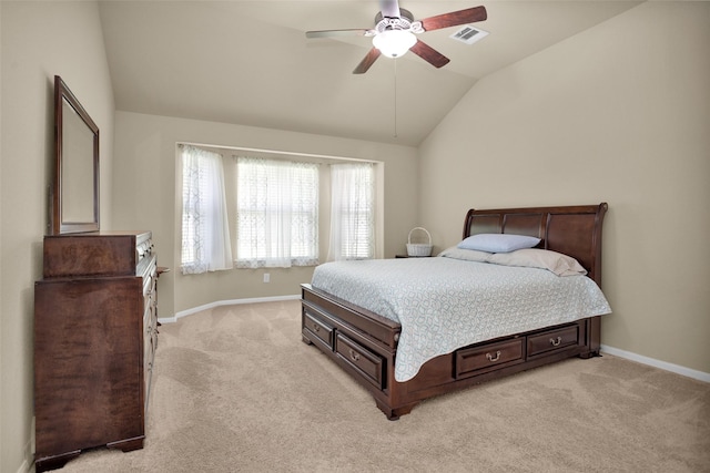 2602 Tacoma Springs Dr, Conroe, TX 77304 - bedroom with vaulted ceiling, light carpet, baseboards, and a ceiling fan