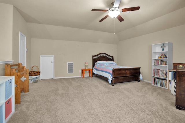2602 Tacoma Springs Dr, Conroe, TX 77304 - carpeted bedroom with lofted ceiling, baseboards, and ceiling fan