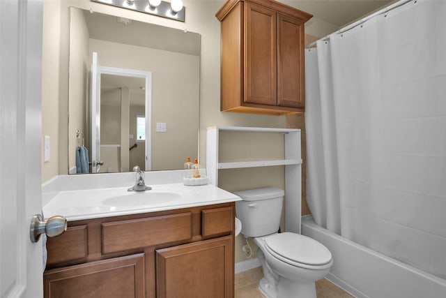 2602 Tacoma Springs Dr, Conroe, TX 77304 - full bathroom with vanity, toilet, shower / bath combination with curtain, and tile patterned floors