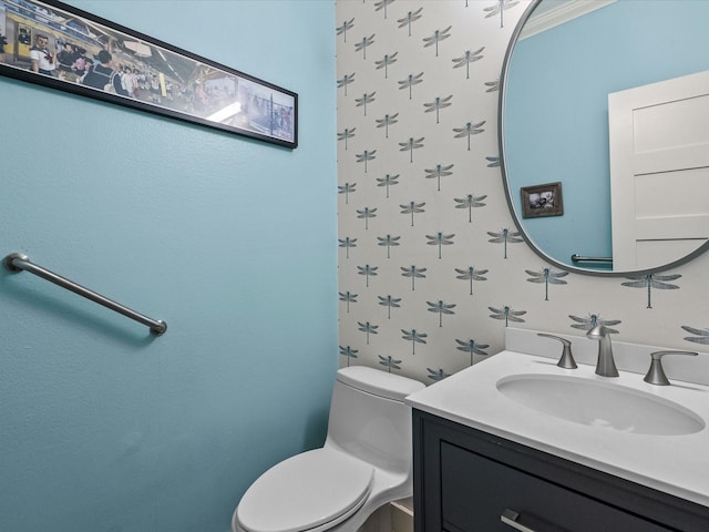 2965 Rustic Pier Ln, League City, TX 77573 - bathroom with wallpapered walls, vanity, and toilet