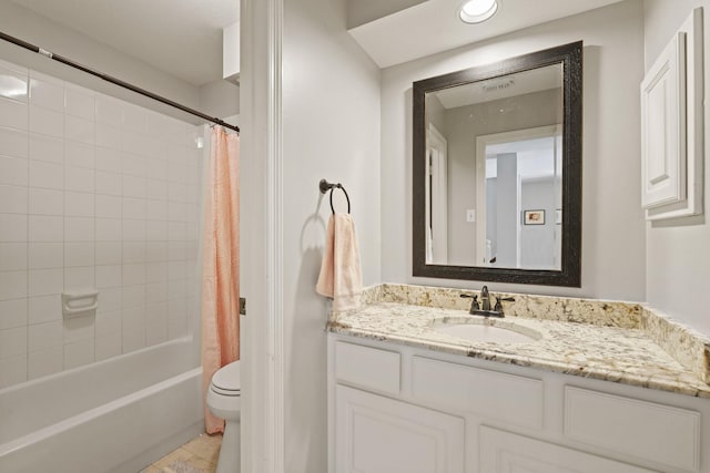 1915 Landon Point Cir, Katy, TX 77450 - full bathroom featuring vanity, shower / bath combo with shower curtain, toilet, and tile patterned flooring
