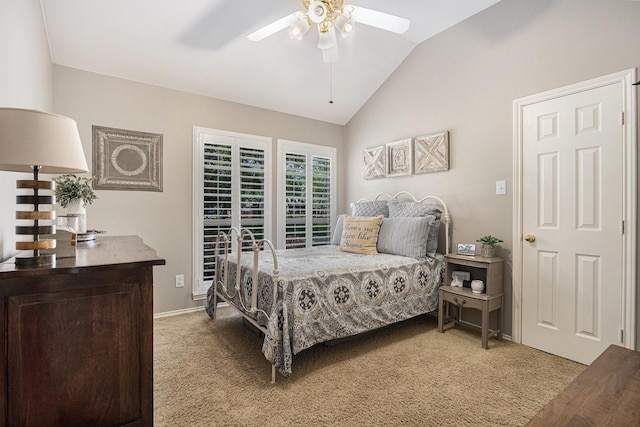 10235 Shipmans Landing Dr, Missouri City, TX 77459 - bedroom with light carpet, lofted ceiling, and a ceiling fan