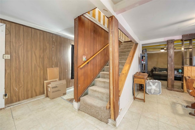 1806 State St, Houston, TX 77007 - staircase featuring wood walls