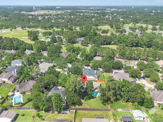 25169 Nutley Cir, Porter, TX 77365 - aerial view of property's location featuring nearby suburban area, a golf club, and a tree filled landscape