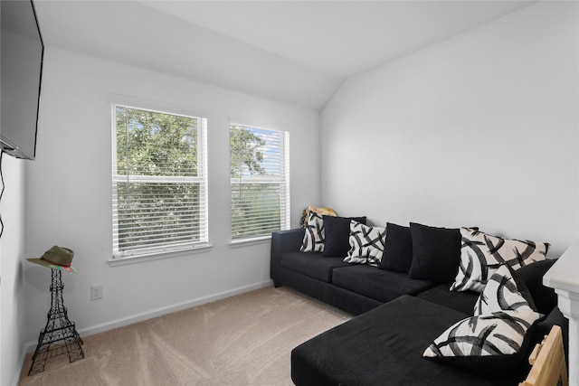4050 Champlain Way, Rosharon, TX 77583 - living area featuring carpet, baseboards, and lofted ceiling