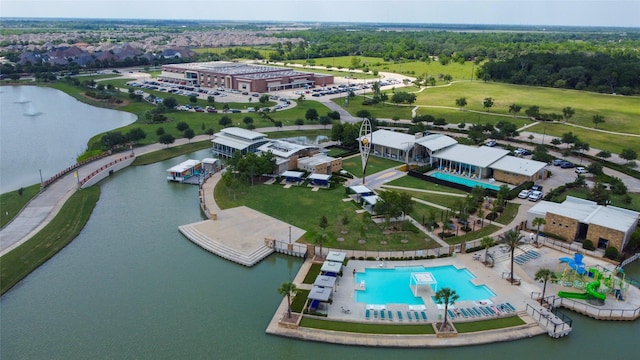 4050 Champlain Way, Rosharon, TX 77583 - aerial view of property's location with a pool and a nearby body of water