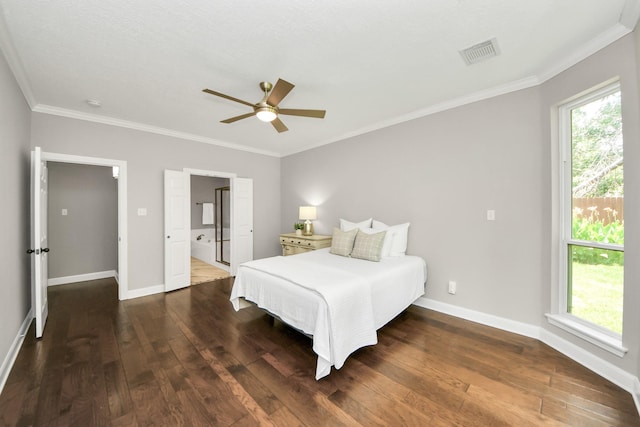 3306 Candlelon Dr, Spring, TX 77388 - bedroom with hardwood / wood-style flooring, ornamental molding, baseboards, and a ceiling fan