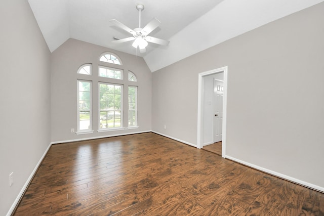 3306 Candlelon Dr, Spring, TX 77388 - spare room featuring ceiling fan, lofted ceiling, wood finished floors, and baseboards