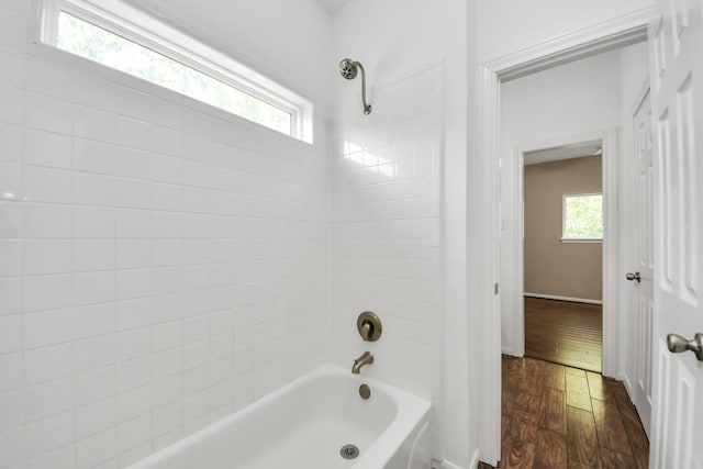 3306 Candlelon Dr, Spring, TX 77388 - bathroom featuring wood finished floors and shower / tub combination