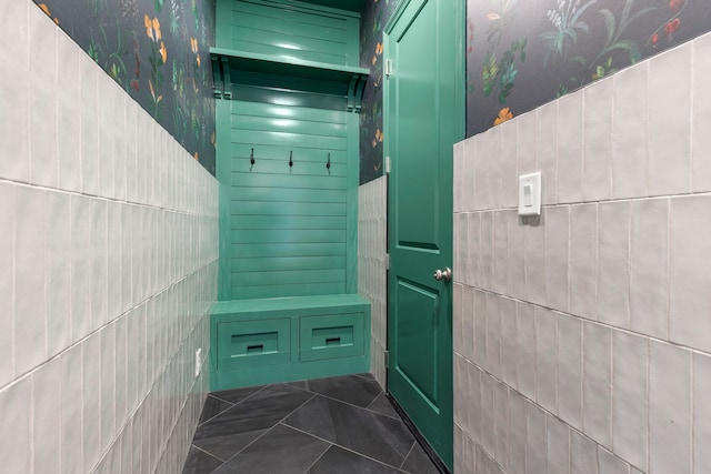 74 N Curly Willow Cir, Tomball, TX 77375 - mudroom with wallpapered walls and tile walls