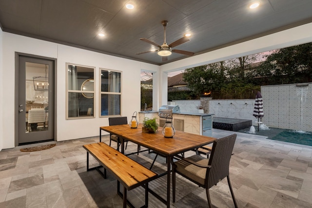 74 N Curly Willow Cir, Tomball, TX 77375 - view of patio featuring outdoor dining space, ceiling fan, and a sink
