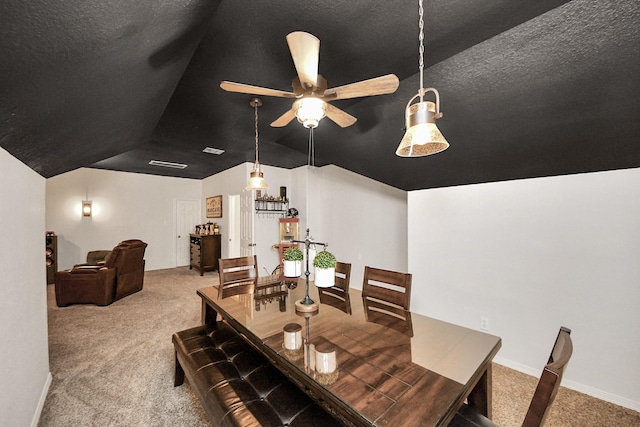 19910 Standing Cypress Dr, Spring, TX 77379 - carpeted dining room with a ceiling fan, a textured ceiling, and baseboards