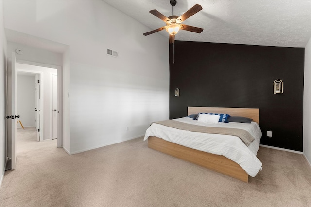 3531 Acorn Springs Ln, Spring, TX 77389 - bedroom featuring light carpet, baseboards, ceiling fan, and high vaulted ceiling