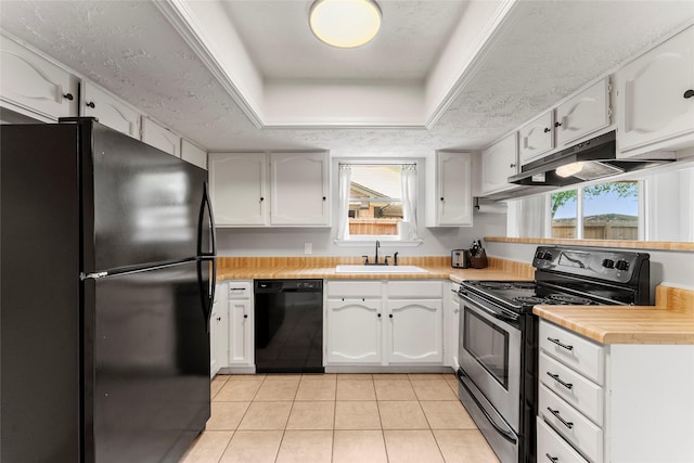 3531 Acorn Springs Ln, Spring, TX 77389 - kitchen featuring black appliances, a sink, a tray ceiling, and plenty of natural light