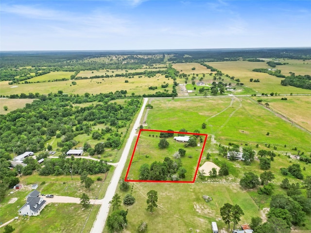 25 Willey Rd, Bedias, TX 77831 - aerial view of sparsely populated area with property parcel outlined and agricultural land