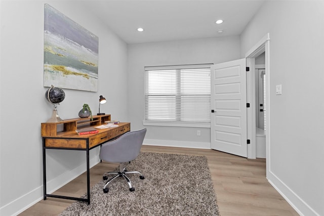 1616 Euel St, Houston, TX 77009 - office area featuring wood finished floors, baseboards, and recessed lighting