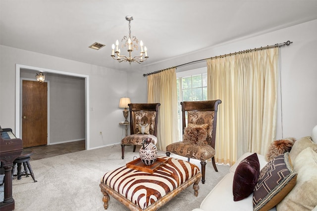 111 Ann St, Crockett, TX 75835 - sitting room with a chandelier, carpet flooring, and baseboards