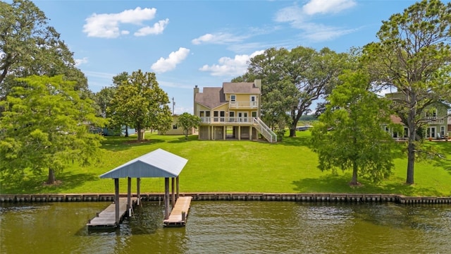 287 County Road 416, Brazoria, TX 77422 - dock area with a water view, stairway, and a yard