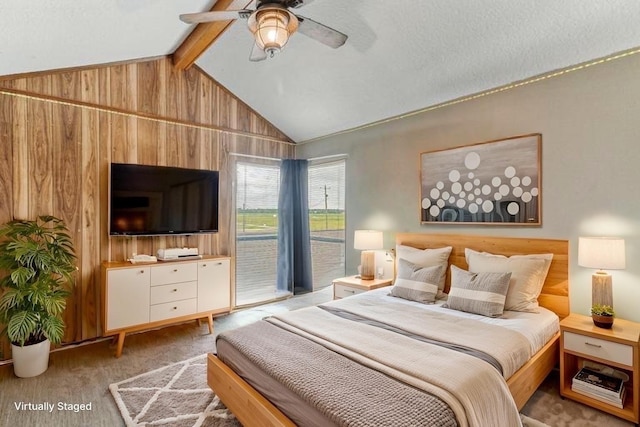 287 County Road 416, Brazoria, TX 77422 - bedroom featuring access to exterior, wooden walls, and ceiling fan