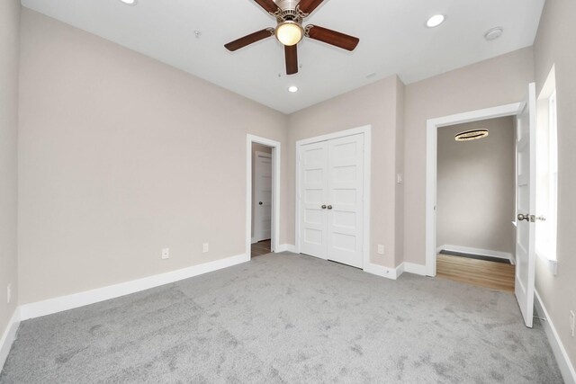 3913 Griggs Rd, Houston, TX 77021 - unfurnished bedroom with carpet floors, recessed lighting, baseboards, a ceiling fan, and a closet