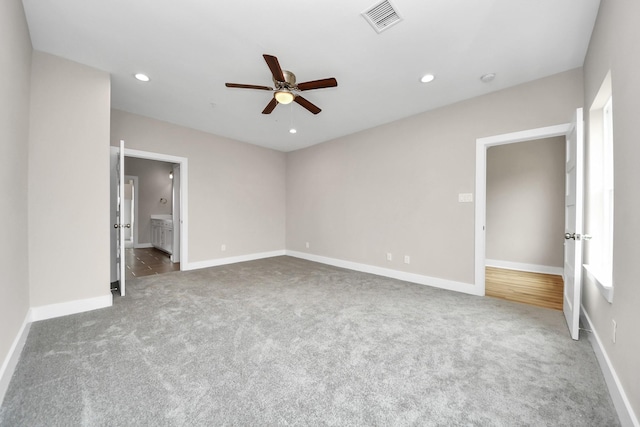 3913 Griggs Rd, Houston, TX 77021 - unfurnished bedroom featuring carpet, recessed lighting, baseboards, connected bathroom, and ceiling fan
