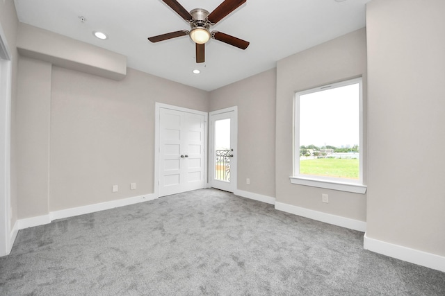 3913 Griggs Rd, Houston, TX 77021 - unfurnished bedroom featuring carpet floors, baseboards, recessed lighting, and a ceiling fan