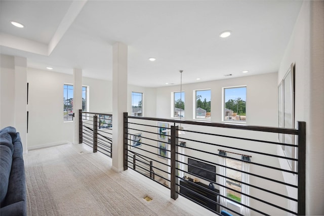 16800 Needlepoint Dr, Conroe, TX 77302 - corridor featuring healthy amount of natural light, carpet, recessed lighting, and baseboards