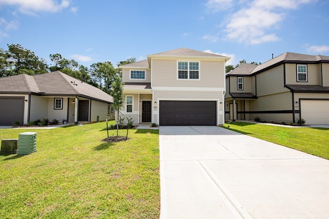 13228 Musky Dr, Conroe, TX 77384 - view of front of property featuring an attached garage, a front lawn, and concrete driveway