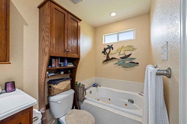 986 Tuna Dr, Crystal Beach, TX 77650 - full bath featuring toilet, a whirlpool tub, and vanity