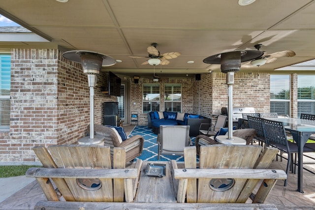 19823 Sonterra Ln, Richmond, TX 77407 - view of patio / terrace featuring a ceiling fan, outdoor dining area, outdoor lounge area, and a grill