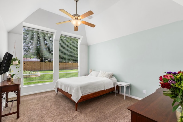 17322 Camberwell Green Ln, Houston, TX 77070 - carpeted bedroom featuring lofted ceiling, baseboards, and a ceiling fan